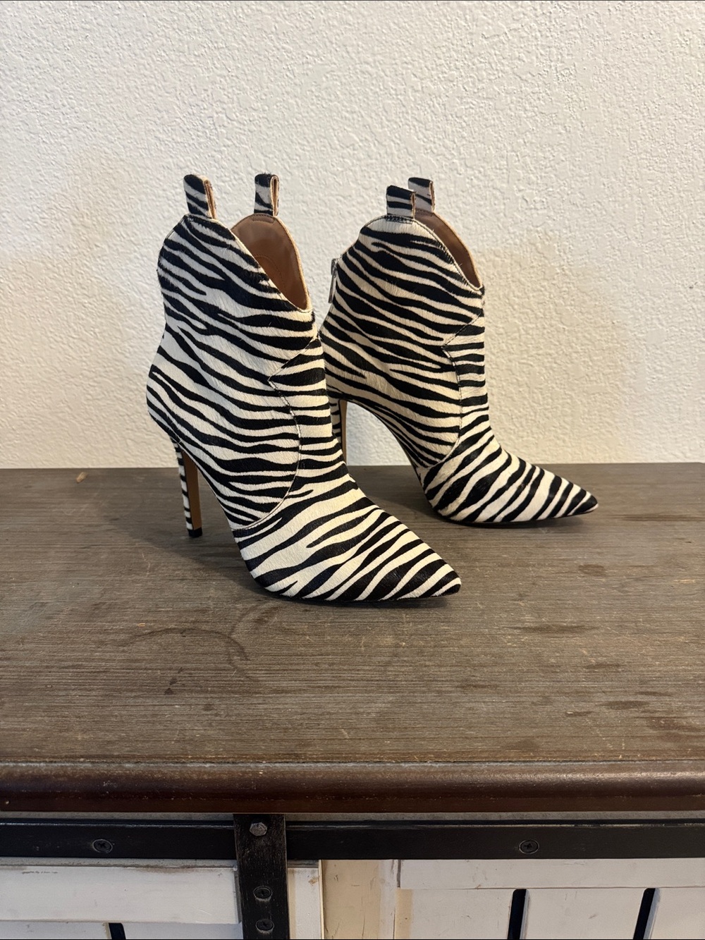 Jessica Simpson Zebra-Print Pointed Stiletto Ankle Boots - Black & White